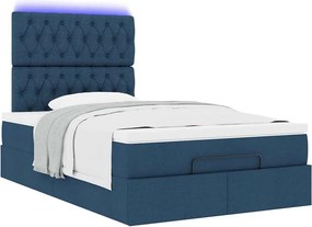 vidaXL Οθωμανικό κρεβάτι με στρώμα &amp; LEDs Μπλε 120x200 cm Ύφασμα