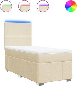 vidaXL Κρεβάτι Boxspring με Στρώμα Κρεμ 90x190 εκ.Υφασμάτινο