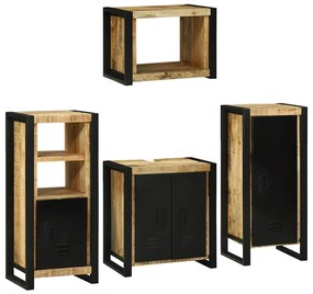 vidaXL Σετ Επίπλων Μπάνιου Επιτοίχιο 4 pcs Καφέ Στερεό ξύλο μάνγκο