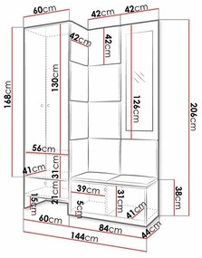 Σετ διαδρόμου Hartford 318, 206x144x44cm, 66 kg, Καθρέφτης, Μαύρο, Artisan βελανιδιά, Ταπισερί, Πλαστικοποιημένη μοριοσανίδα, Εντοιχισμένη