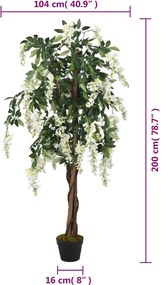 vidaXL Γλισίνια Τεχνητή 1470 Φύλλα Πράσινο / Λευκό 200 εκ.