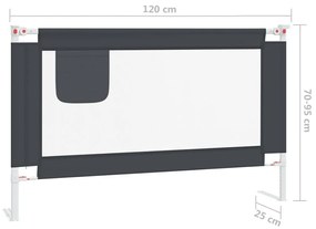 Μπάρα Κρεβατιού Προστατευτική Σκούρο Γκρι 120x25 εκ. Υφασμάτινη - Γκρι