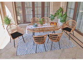 Τραπεζαρία Κήπου SALSA Φυσικό/Μαύρο Μέταλλο/Wicker (2 Πολυθρόνες+4 Καρέκλες+Τραπέζι)
