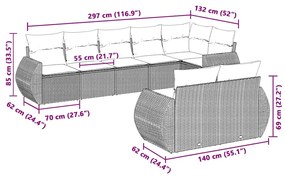 vidaXL Σαλόνι Κήπου Σετ 8 Τεμαχίων Γκρι Συνθετικό Ρατάν με Μαξιλάρια