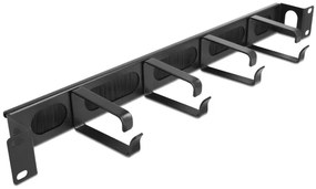 DELOCK cable management 67033, 19"/1U rack, 4x γάντζοι &amp; βούρτσα, μαύρο