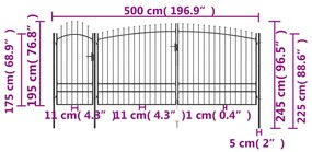 vidaXL Καγκελόπορτα με Λόγχες Μαύρη 5 x 2,45 μ.