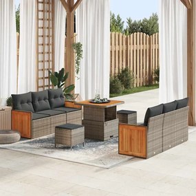 vidaXL Σετ Καναπέ Κήπου με μαξιλάρι 9 pcs Γκρι 80 x 80 x 71 cm