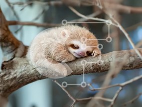 Intra Συλλεκτικό Ξύλινο Παζλ Plywood  4mm - Sleeping Baby Sloth σε ένα κλαδί Σε Ξύλινο Κουτί - Διαστάσεις: 10x10 cm – 25 κομμάτια