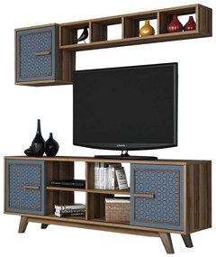 TV FURNITURE SET  MELAMINE IN WALNUT AND BLUE COLOR 160x35x56.2Hcm.