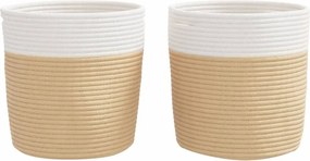 vidaXL Καλάθια Αποθήκευσης 2 τεμ. Μπεζ/Λευκό Ø28x28 εκ. Βαμβακερά