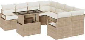 vidaXL Σετ Καναπέ Κήπου με μαξιλάρι 9 pcs Μπεζ Πολυ ράταν