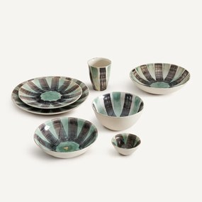 Σετ 4 μικρά πιάτα επιδορπίου από ριγέ πέτρινη προρσελάνη, VIANA