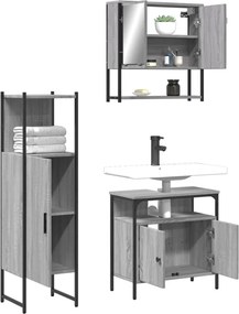 vidaXL Σετ Επίπλων Μπάνιου 3 Τεμαχίων Γκρι Sonoma Επεξεργασμένο Ξύλο