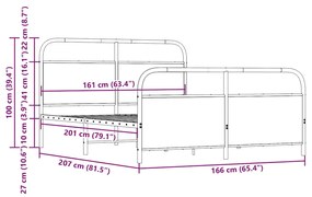 Σκελετός Κρεβ. Χωρίς Στρώμα Καπνιστή Δρυς 160x200 εκ. Μεταλλικό - Καφέ