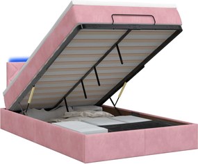 VidaXL Κρεβάτι Ottoman με Στρώμα και LED Ροζ 120 x 190 cm Βελούδο
