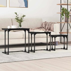 vidaXL Φωτιστικό Τραπεζάκι 3 pcs Μαύρη δρυς Επεξεργασμένο ξύλο