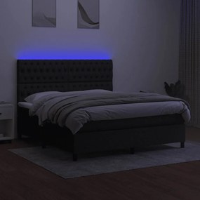 vidaXL Κρεβάτι Boxspring με Στρώμα &amp; LED Μαύρο 180x200 εκ. Υφασμάτινο