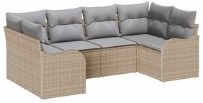 vidaXL Σετ Καναπέ Κήπου με μαξιλάρι 6 pcs Μπεζ Πολυ ράταν