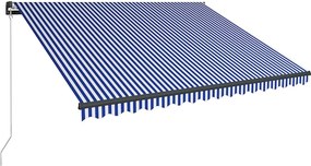 vidaXL Χειροκίνητη τέντα με ηλιακό LED 4 x 3 m Μπλε και Λευκή Ράβδος