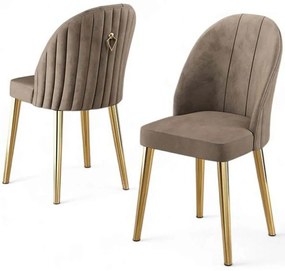 Καρέκλα Mara Babyface (Σετ 4Τμχ) 240CHR1748 45x42x91cm Cappuccino-Gold Μέταλλο,Ύφασμα