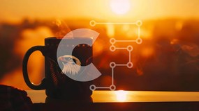 Intra Συλλεκτικό Ξύλινο Παζλ Plywood 4mm - Μαύρη κούπα καφέ με σχέδιο αετού στο ηλιοβασίλεμα Σε Ξύλινο Κουτί - Διαστάσεις: 10x10 cm – 25 κομμάτια