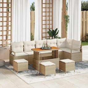 vidaXL Σετ Καναπέ Κήπου με μαξιλάρι 10 pcs Μπεζ Πολυ ράταν