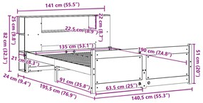 Κρεβάτι Βιβλιοθήκη Χωρίς Στρώμα Λευκό 135x190 εκ Μασίφ Πεύκο - Λευκό
