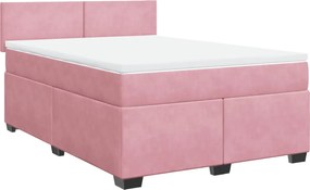 vidaXL Κρεβάτι Boxspring με Στρώμα Ροζ 140x190 εκ. Βελούδινο