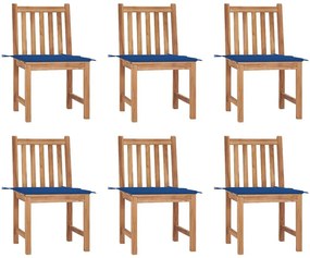 Καρέκλες Κήπου 6 τεμ. από Μασίφ Ξύλο Teak με Μαξιλάρια - Μπλε