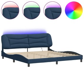 vidaXL Πλαίσιο Κρεβατιού με LED Μπλε 200x200 εκ. Υφασμάτινο