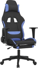 vidaXL Καρέκλα Gaming Μαύρη/Μπλε Ύφασμα με Υποπόδιο