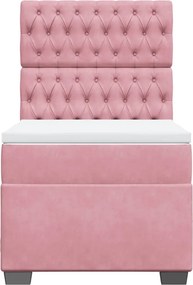 vidaXL Κρεβάτι Boxspring με Στρώμα Ροζ 90x200 εκ. Βελούδινο