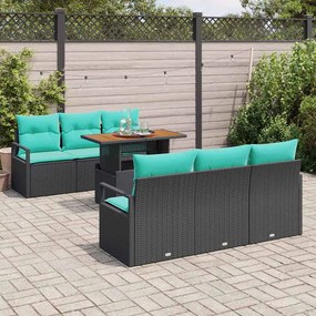 vidaXL Σετ Καναπέ Κήπου με μαξιλάρι 7 pcs Μαύρο και μπλε