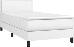vidaXL Κρεβάτι Boxspring με Στρώμα &amp; LED Λευκό 90x200 εκ. Συνθ. Δέρμα