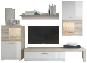 Σύνθετο σαλονιού Annalie pakoworld LED sonoma-λευκό gloss 215x39x180εκ