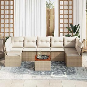 vidaXL Σετ Καναπέ Κήπου με μαξιλάρι 8 pcs Μπεζ Πολυ ράταν