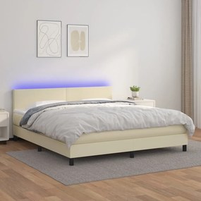 vidaXL Κρεβάτι Boxspring με Στρώμα &amp; LED Κρεμ 180x200 εκ. Συνθ. Δέρμα