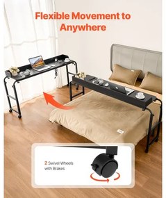 VEVOR Overbed Table Mobile Bed Side Desk 4 Wheels (2 with Brakes) &amp; Power Socket