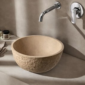 Tema Pietra Beige Ø40 - Επιτραπέζιος Νιπτήρας με Υφή Πέτρας