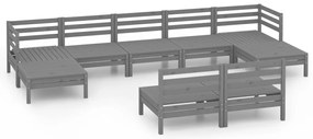 vidaXL Σαλόνι Κήπου Σετ 9 Τεμαχίων Γκρι από Μασίφ Ξύλο Πεύκου