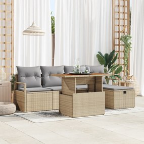 vidaXL Σετ καναπέ 6 τεμαχίων με μαξιλάρια Μπεζ Πολυ ρατάν