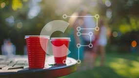 Intra Συλλεκτικό Ξύλινο Παζλ Plywood 4mm - Υπαίθρια συγκέντρωση με κόκκινα κύπελλα στο πάρκο Σε Ξύλινο Κουτί - Διαστάσεις Puzzle: 10x10 cm – 25 κομμάτια