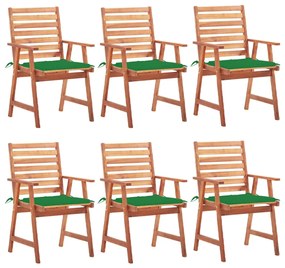 3078352 vidaXL Καρέκλες Τραπεζαρίας Εξ. Χώρου 6 τεμ. Ξύλο Ακακίας με Μαξιλάρια Πράσινο, 1 Τεμάχιο