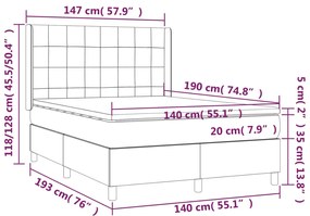 vidaXL Κρεβάτι Boxspring με Στρώμα Μαύρο 140x190 εκ. Βελούδινο