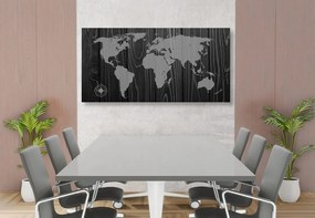 Εικόνα σε ασπρόμαυρο χάρτη από φελλό με πυξίδα σε ξύλο - 120x60  color mix