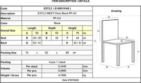 WEST Καρέκλα Κήπου - Βεράντας PP-UV Μαύρο   1τμχ