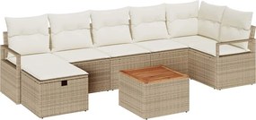 vidaXL Σετ Καναπέ Κήπου με μαξιλάρι 8 pcs Μπεζ Πολυ ράταν