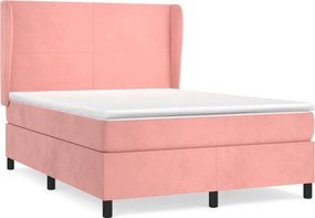 vidaXL Κρεβάτι Boxspring με Στρώμα Ροζ 140x200 εκ. Βελούδινο