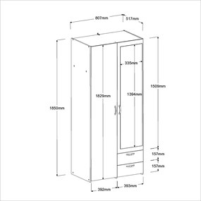 Ντουλάπα Dorm δίφυλλη με καθρέπτη-Leuko