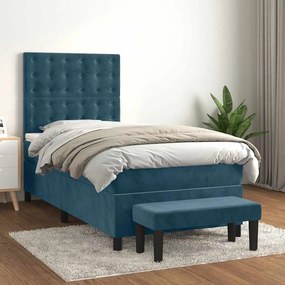 vidaXL Κρεβάτι Boxspring με Στρώμα Σκούρο Μπλε 90x190 εκ. Βελούδινο